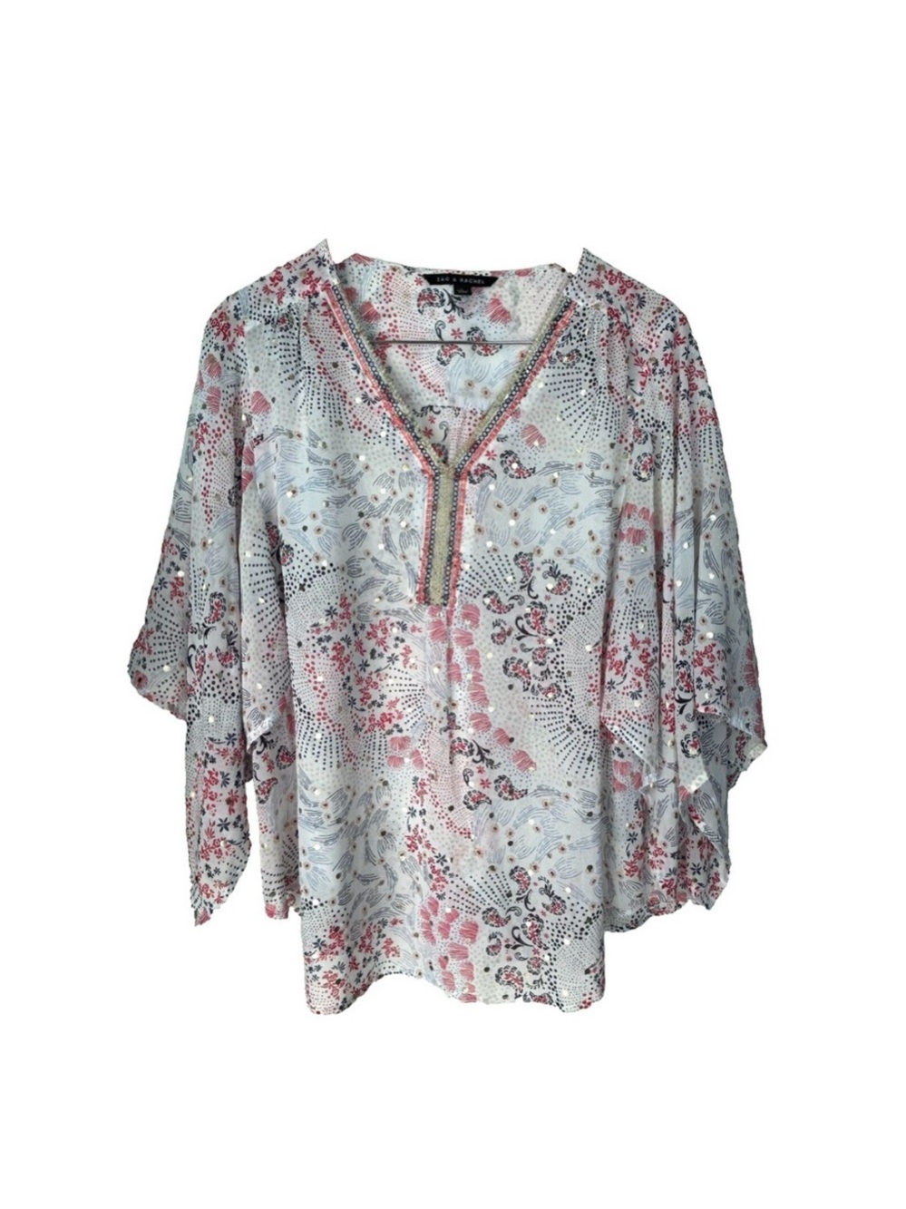 Zac & Rachel Kimono Sleeve Glitter Paisley Blouse